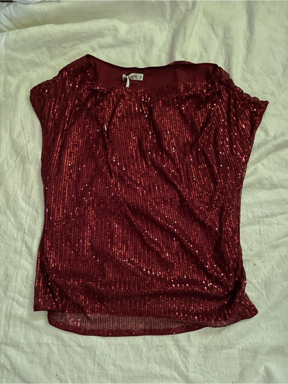 Grace Karin Burgundy Sequin Flutter Sleeve Blouse - Picture 2 of 3